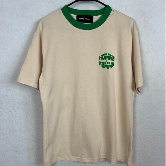 HOMME + FEMME Streetwear Unisex Cotton T-Shirt Sand and Green Size S NWOT - Picture 1 of 9